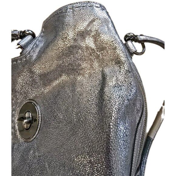 Coach Ltd Ed Hamptons Metallic Flap LG Carryall Tote Bag Satchel Silver RARE EUC - Picture 6 of 16